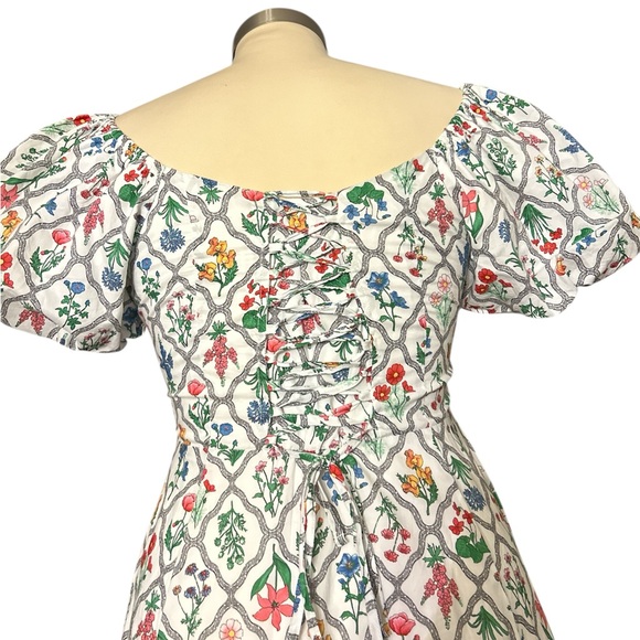 Anthropologie Moon River Floral Puff Sleeve Corset Midi Dress - Picture 6 of 7